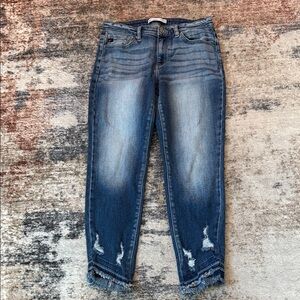 Stylish Blue Distressed Ankle Jeans